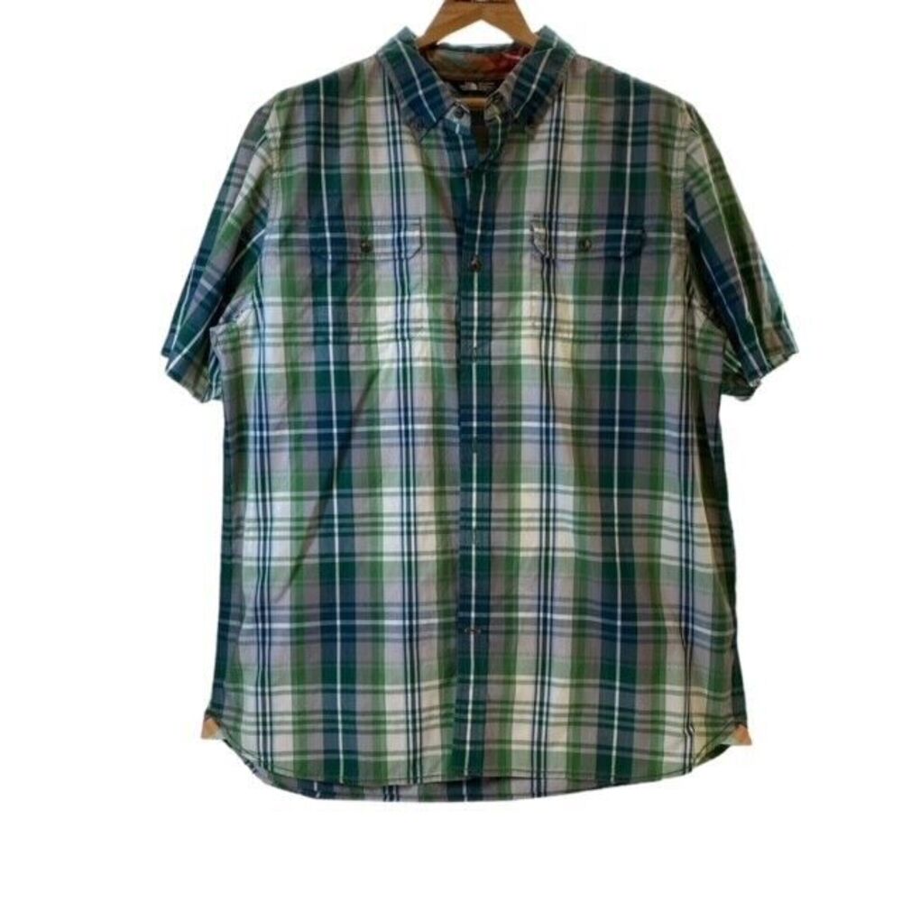 The North Face Shirt Extra Large XL Mens Blue Green Button Up Plaid Pockets